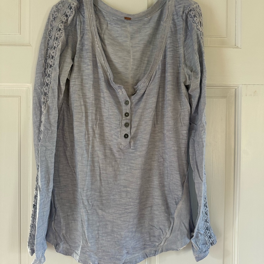 Free People Boho Henley with Long Sleeves, Lace Detail